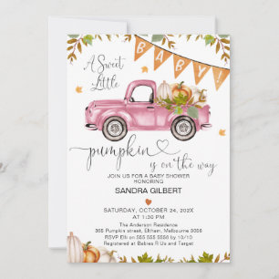 Invitation Camion Citrouille orange rose avec Baby shower car