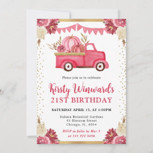Invitation Camion Citrouille Pink Gold Floral Automne 21e ann