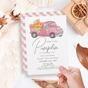Invitation Camion Citrouille rose En vichy Fille 1er annivers
