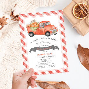 Invitation Camion Citrouille rouge En vichy Baby shower
