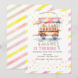 Invitation Camion couleur crème glacée rayé Anniversaire
