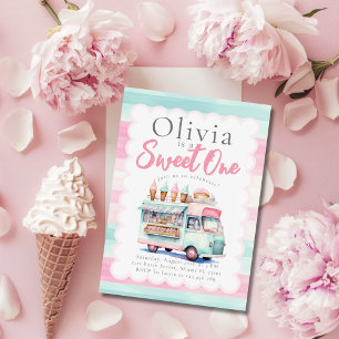 Invitation Camion crème glacée 1er anniversaire Pink Sweet On