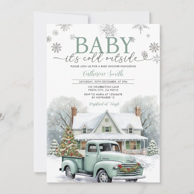 Invitation Camion d’hiver Silver Il fait froid hors Baby show (Devant)