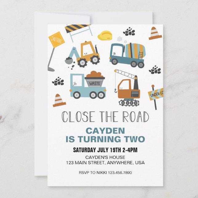 Invitation Camion de Chantier Anniversaire (Devant)