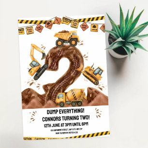Invitation Camion de chantier excavatrice 2e anniversaire