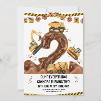 Invitation Camion de chantier excavatrice 2e anniversaire