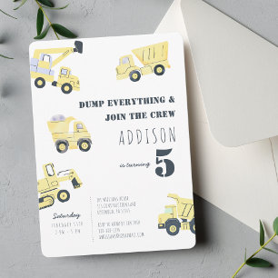 Invitation Camion de construction 5e anniversaire