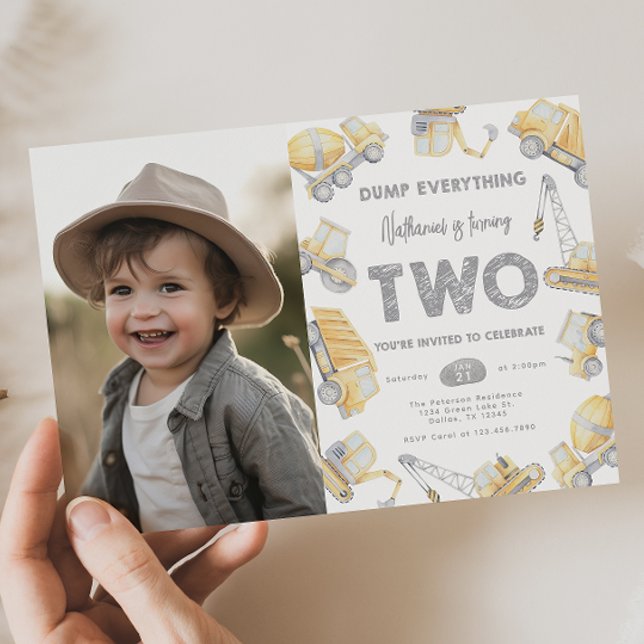 Invitation Camion de construction DEUX 2e fête d'anniversaire (Créateur téléchargé)