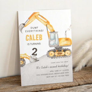 Invitation Camion de construction Dump Everything 2e annivers