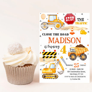 Invitation Camion de Construction Jaune 1er Anniversaire