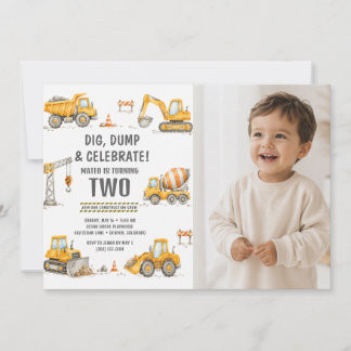 Invitation Camion de Construction Jaune 2ème Anniversaire