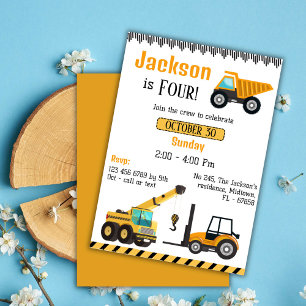 Invitation Camion de construction simple enfants 4e anniversa