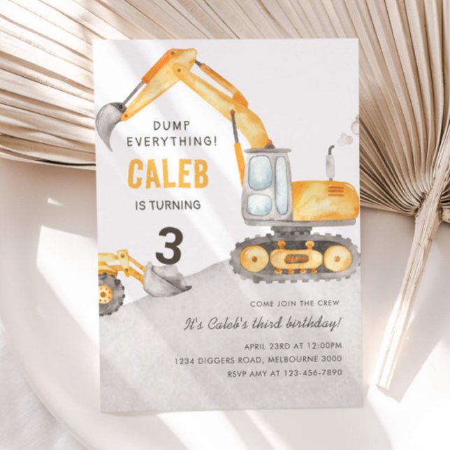 Invitation Camion de construction Tout déverser 3e anniversai (Créateur téléchargé)
