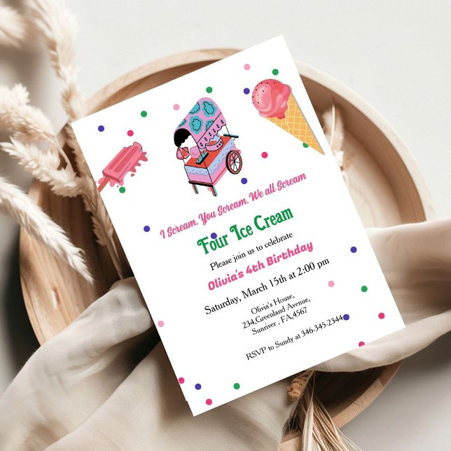 Invitation Camion de crème glacée Fête d'anniversaire de fill (Créateur téléchargé)