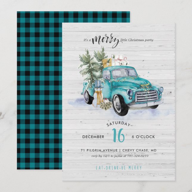 Invitation Camion de Ferme Rustique | Fête de Noël (Devant / Derrière)