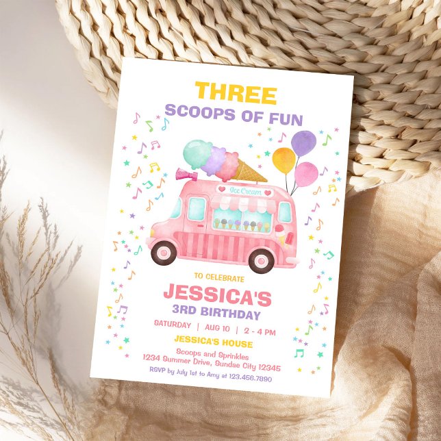 Invitation Camion de Glace Scoops Of Fun Rose Fille Anniversa (Créateur téléchargé)