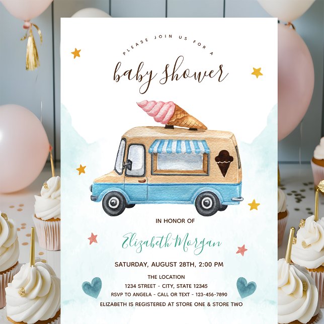 Invitation Camion de Glace Stars Hearts Baby Shower   (Créateur téléchargé)