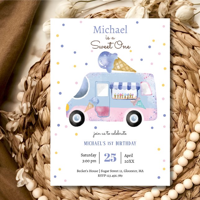 Invitation Camion de glace Sweet One premier anniversaire (Créateur téléchargé)