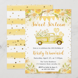 Invitation Camion de marguerites à l'aquarelle et fleurs Swee