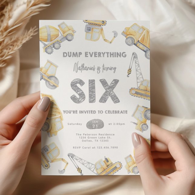 Invitation Camion de pompage de construction SIX 6e fête d'an (Créateur téléchargé)