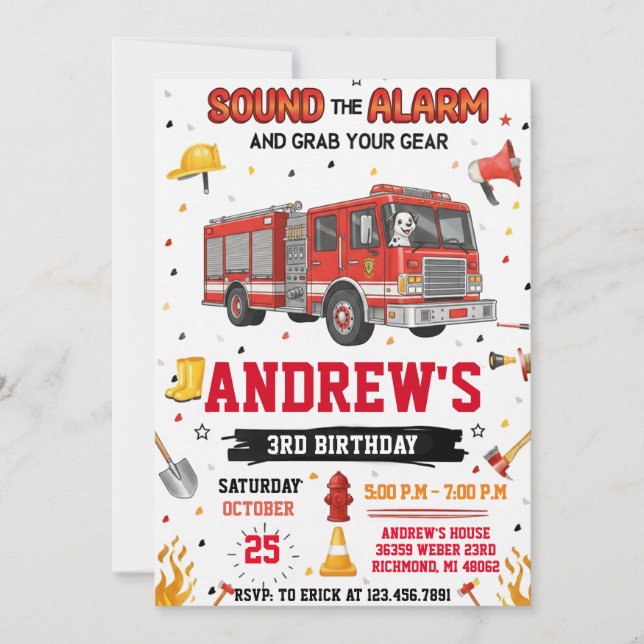 Invitation Camion de pompier Anniversaire avec image personna (Devant)