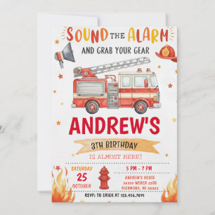 Invitation Camion de pompiers personnalisé pour une fête d'an