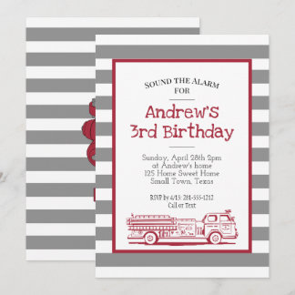 Invitation Camion de pompiers rouge et gris
