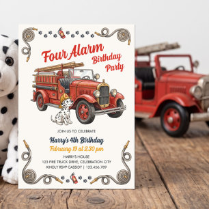 Invitation Camion de pompiers vintage à quatre alarmes pour l