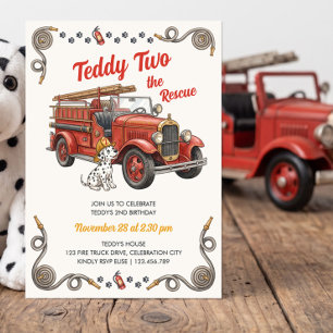 Invitation Camion de pompiers vintage sauvetage 2e anniversai