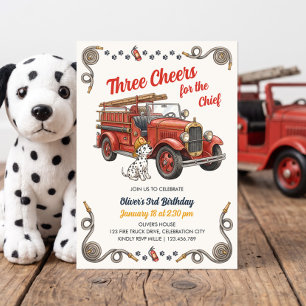 Invitation Camion de pompiers vintage Trois acclamations pour