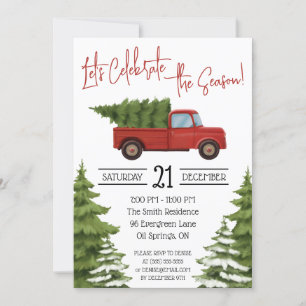 Invitation Camion de ramassage rouge avec Noël Arbre vacances