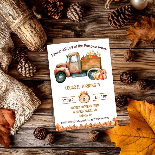 Invitation Camion de récolte d'automne, Champ de citrouilles, (Créateur téléchargé)