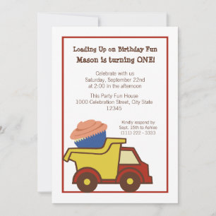 Invitation Camion de vidange avec Cupcake Red
