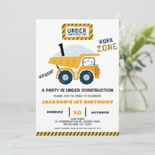Invitation Camion de zone de travail en construction Annivers
