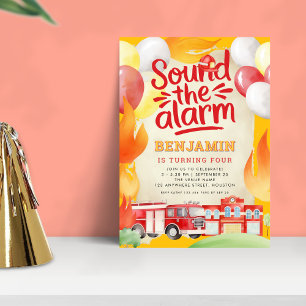 Invitation Camion d'incendie 4e fête d'anniversaire Rouge Jau