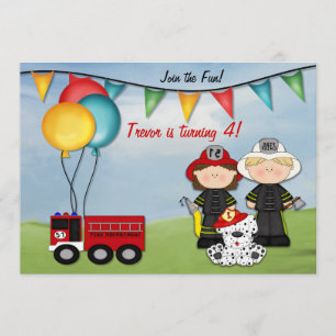 Invitation Camion d'incendie et petit pompier Anniversaire