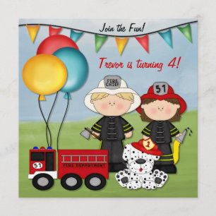 Invitation Camion d'incendie et petit pompier Anniversaire