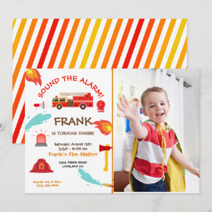 Invitation Camion d'incendie rouge photo de la fête d'anniver