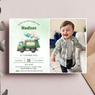 Invitation Camion d'ordures 1ère fête d'anniversaire Photo
