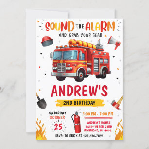 Invitation Camion FireFighter moderne Anniversaire avec image