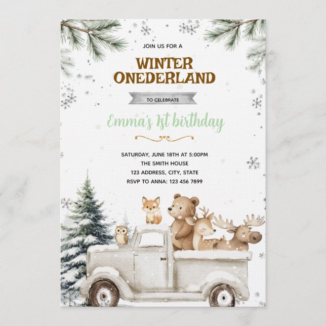 Invitation camion hivernal bois (Devant)