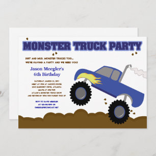 Invitation Camion Monster Anniversaire Camion bleu avec flamm