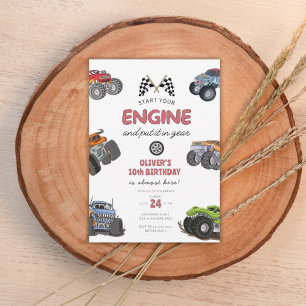 Invitation Camion monstre, démarre ton moteur garçon 10ème an