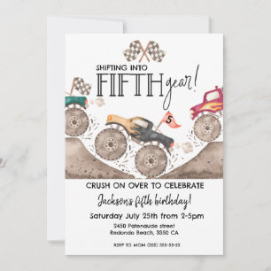 Invitation Camion monstre FIFTH Gear 5e anniversaire enfants