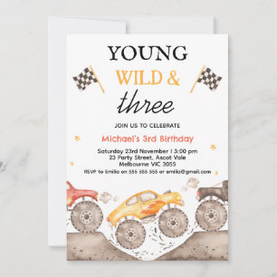 Invitation Camion Monstre Jaune Jeune Wild Trois Anniversaire