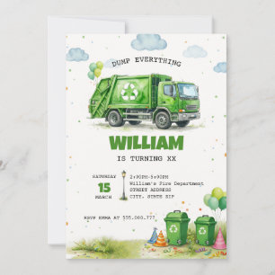 Invitation Camion poubelle recyclage anniversaire aquarelle