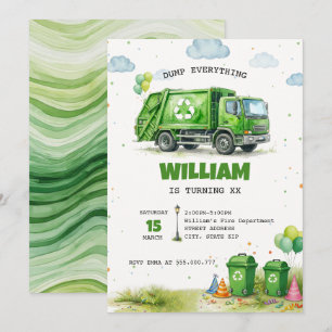 Invitation Camion poubelle recyclage anniversaire aquarelle