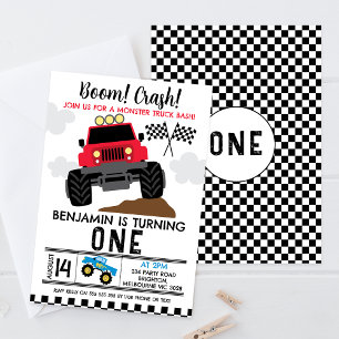 Invitation Camion Red Blue Monster 1er anniversaire