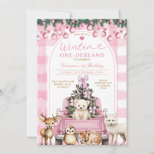 Invitation Camion Rose Hiver Onederland 1er Anniversaire Anim