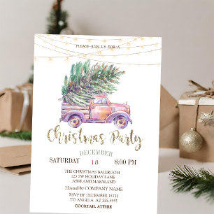 Invitation Camion rose, pins de Noël, lumières Fête de Noël e